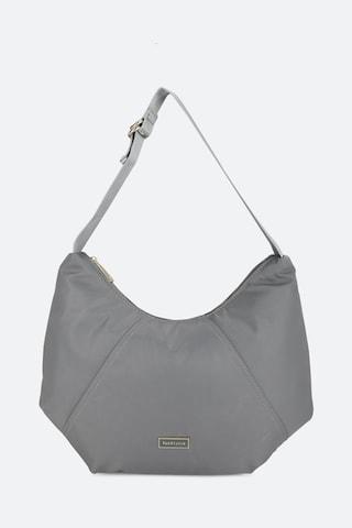 medium grey solid formal leather women shoulder bag