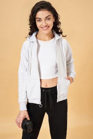 medium grey solid winter wear full sleeves  women regular fit  sweatshirt