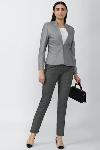 medium grey textured formal full sleeves regular collar women regular fit blazer