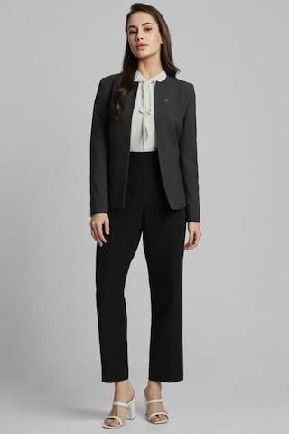 medium grey textured formal women regular fit blazer