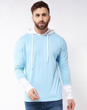 medium-length hooded t-shirt