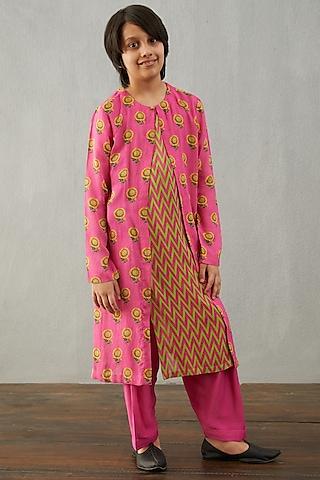 medium pink kurta set in chanderi for boys