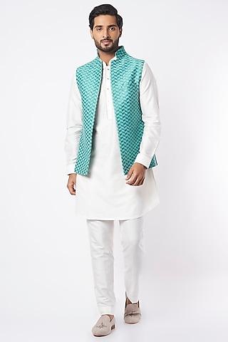 medium turquoise pure silk nehru jacket