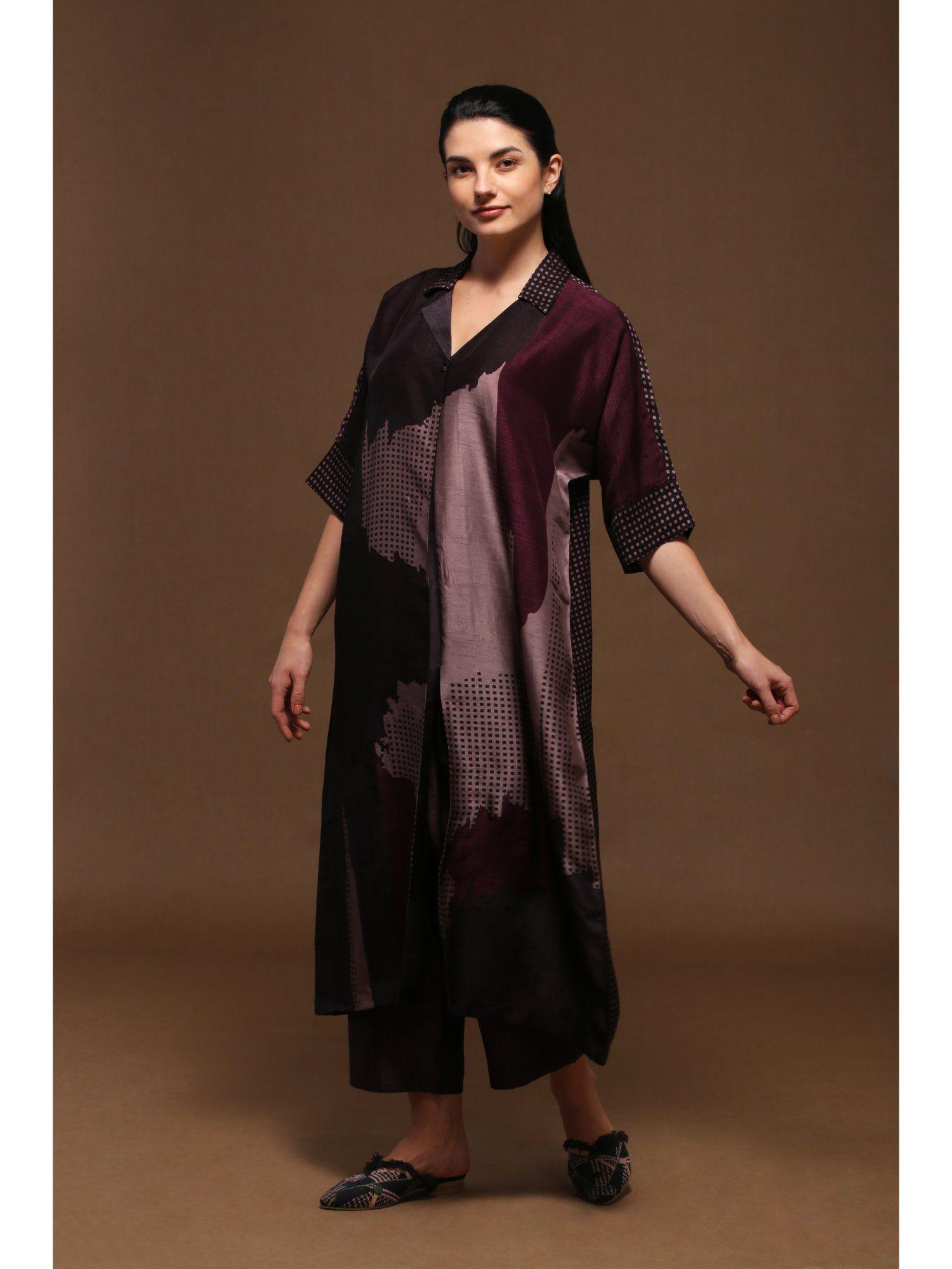 medium wine half long kurta and parallel bottom (set of 2)