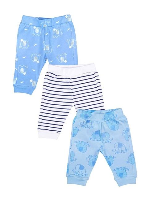 mee mee kids blue cotton printed joggers - pack of 3