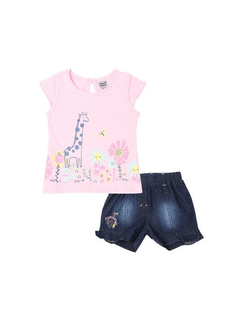 mee mee kids pink & blue printed top with shorts
