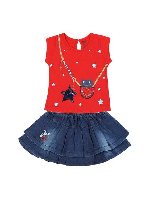 mee-mee-kids-red-&-blue-embellished-top-with-skirt