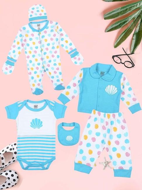 mee mee kids blue & white cotton printed full sleeves bodysuit set