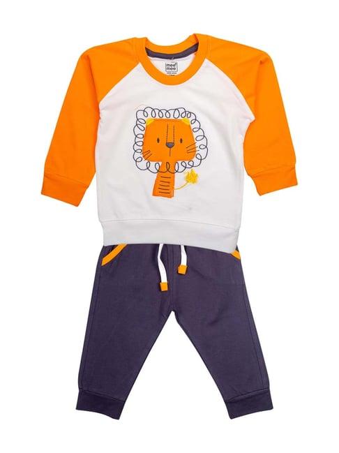 mee mee kids orange cotton applique sweatshirt & joggers