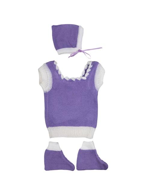 mee mee kids purple & white solid sweater, cap with socks