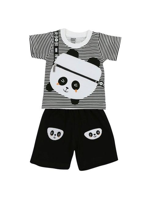 mee mee kids white & black striped panda patch detailing t-shirt with shorts