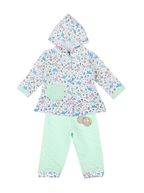 mee mee kids white & green printed full sleeves jacket set