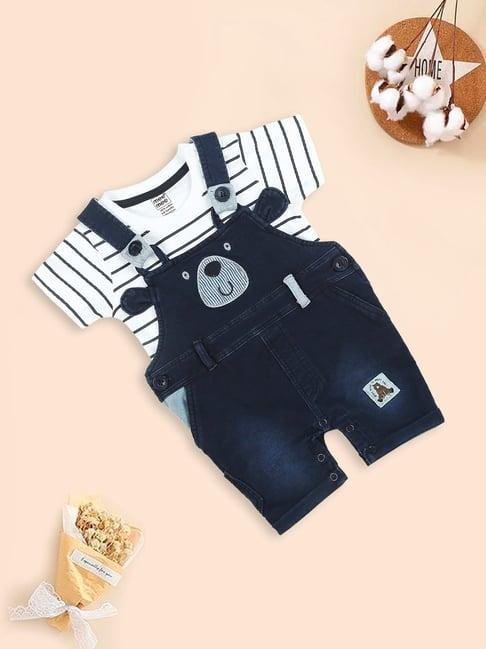 mee mee kids white & navy embroidered t-shirt with romper