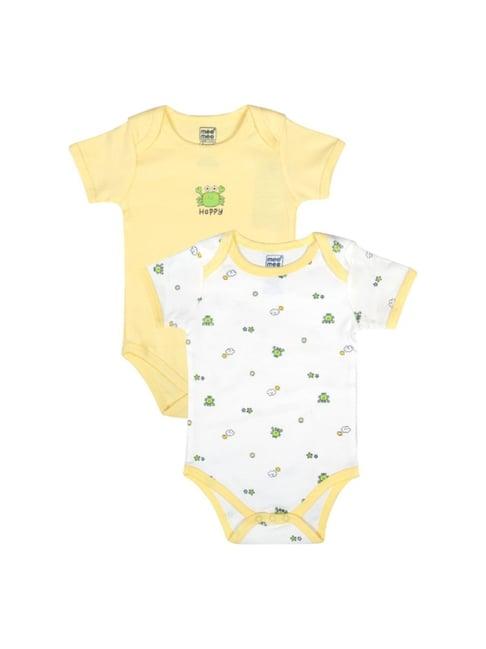 mee mee kids white & yellow printed bodysuit (pack of 2)