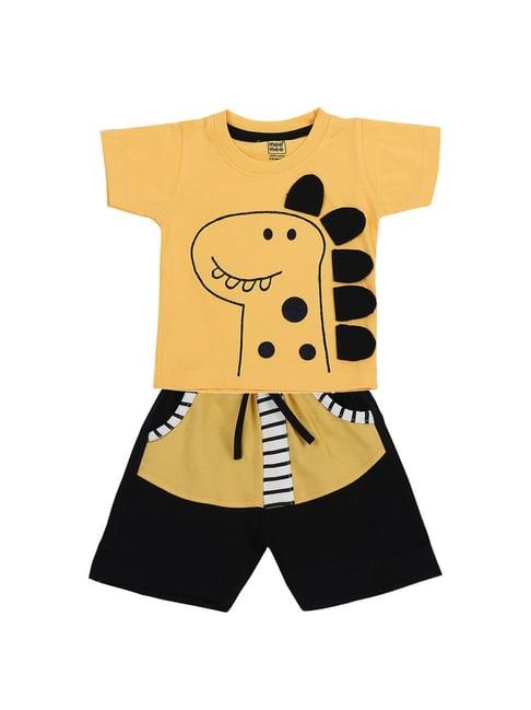 mee mee kids yellow & black printed t-shirt with shorts