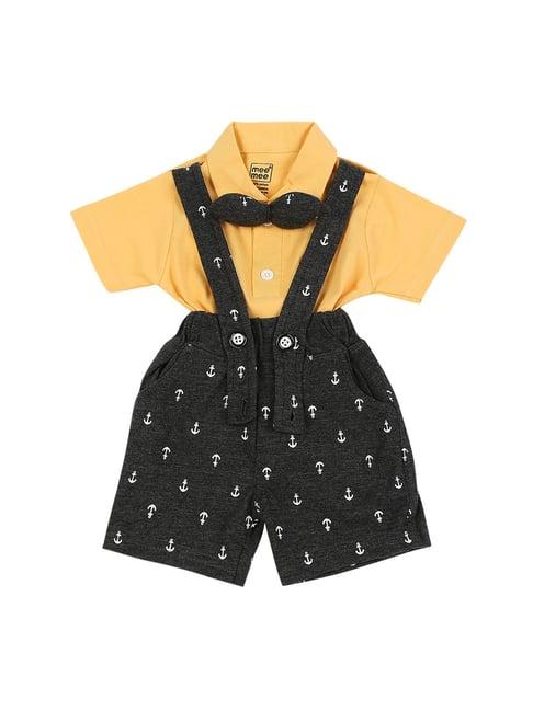 mee mee kids yellow & grey printed shirt with dunagree