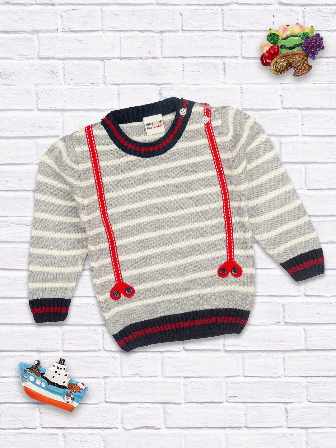 meemee boys grey & off-white striped woolen pullover sweater