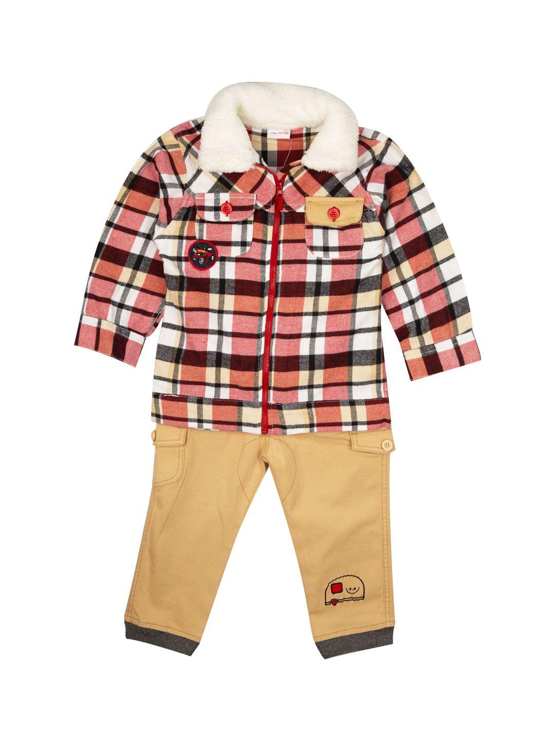 meemee boys red & beige checked shirt with trousers