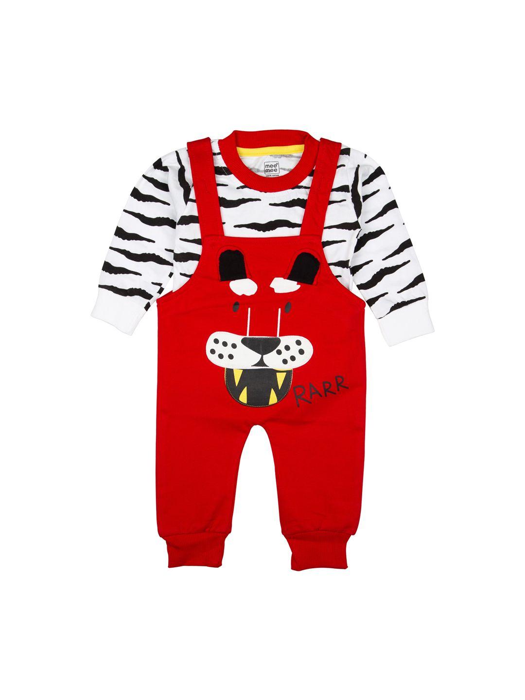 meemee boys red & white printed t-shirt with trousers