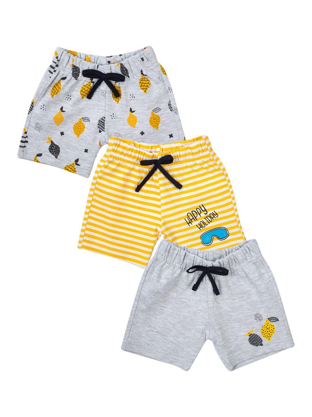meemee boys yellow pack of 3 striped mid-rise regular shorts