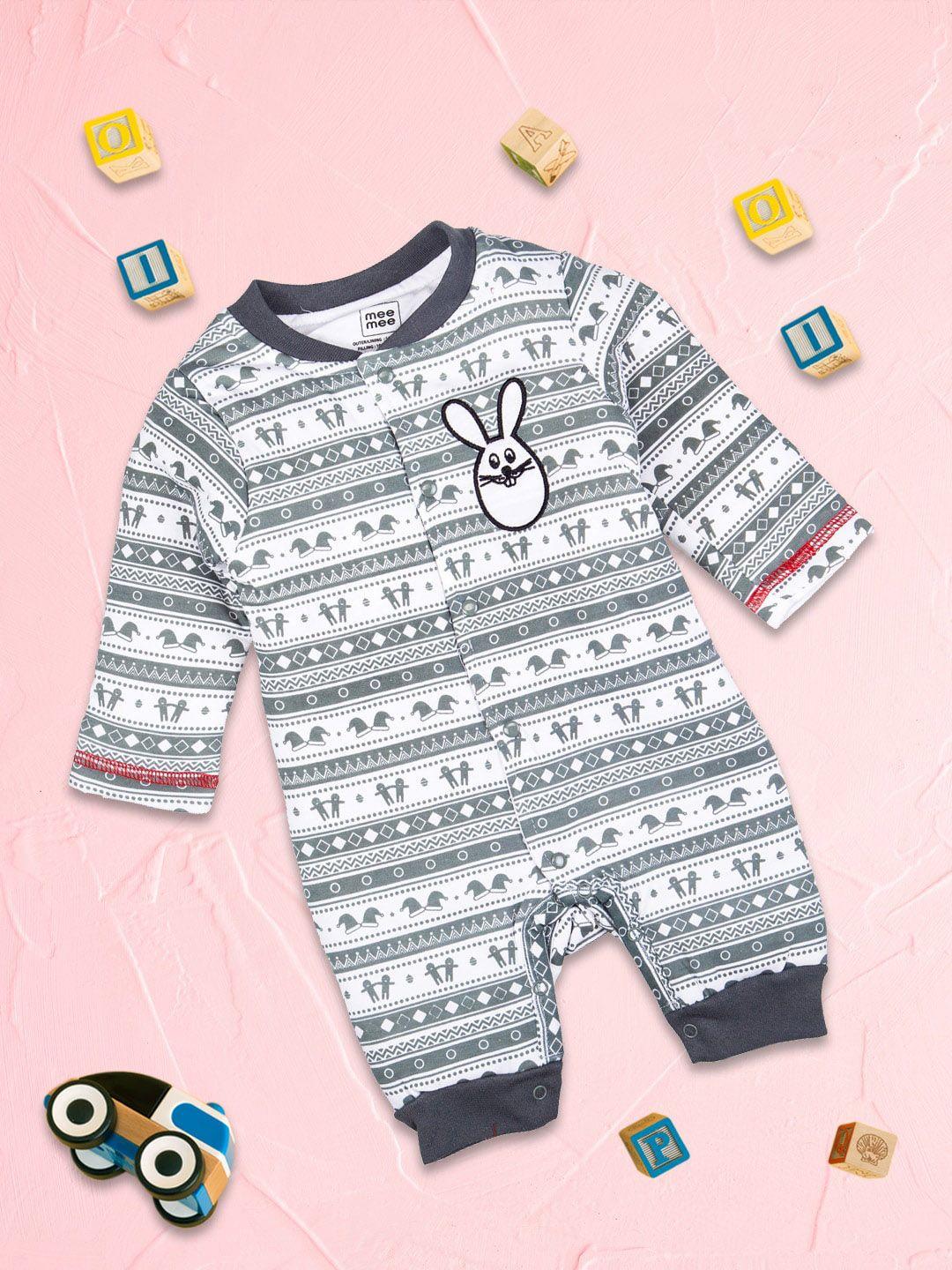 meemee-infant-boys-grey-&-white-printed-cotton-rompers
