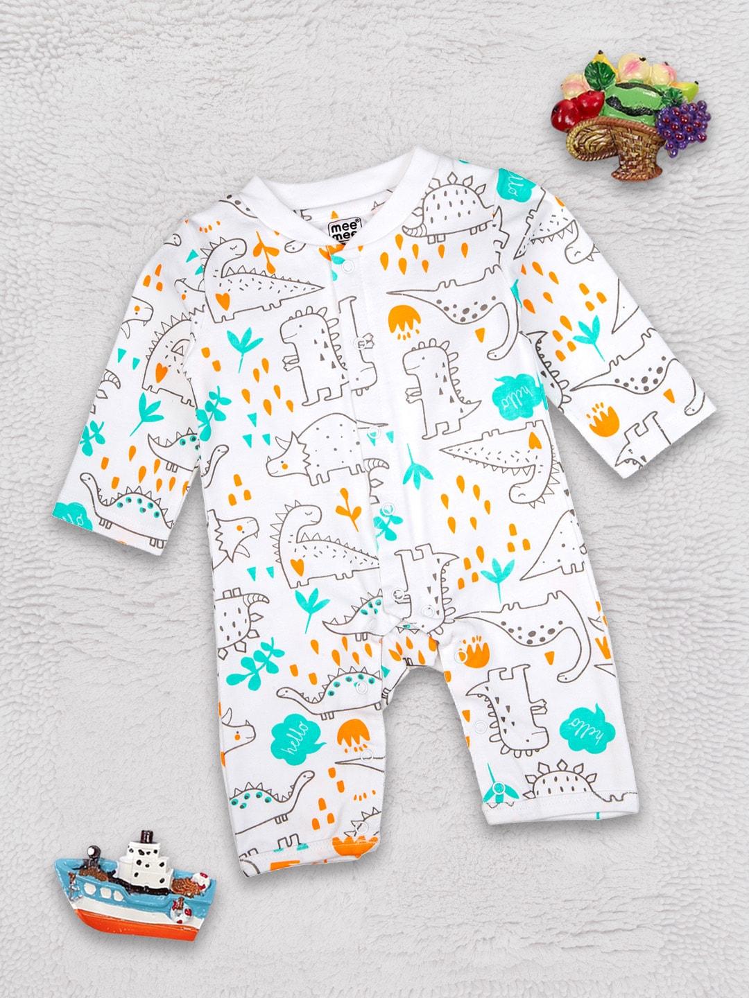 meemee-infant-boys-white-&-black-printed-cotton-rompers