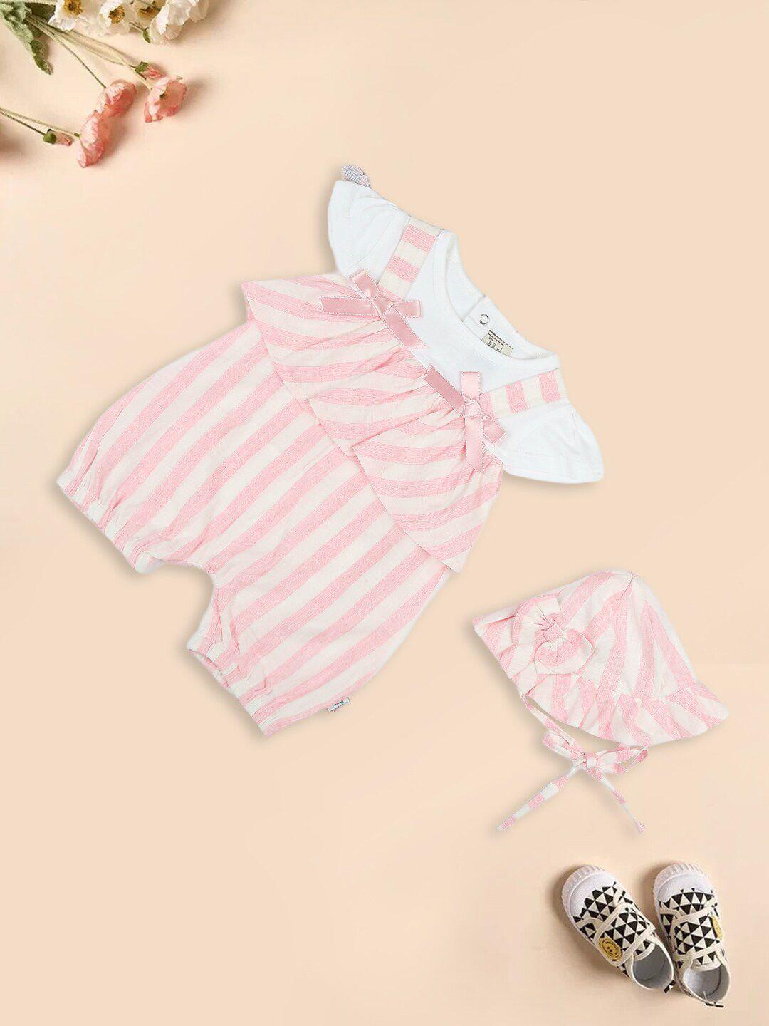 meemee infant girls striped cotton dunagree style romper