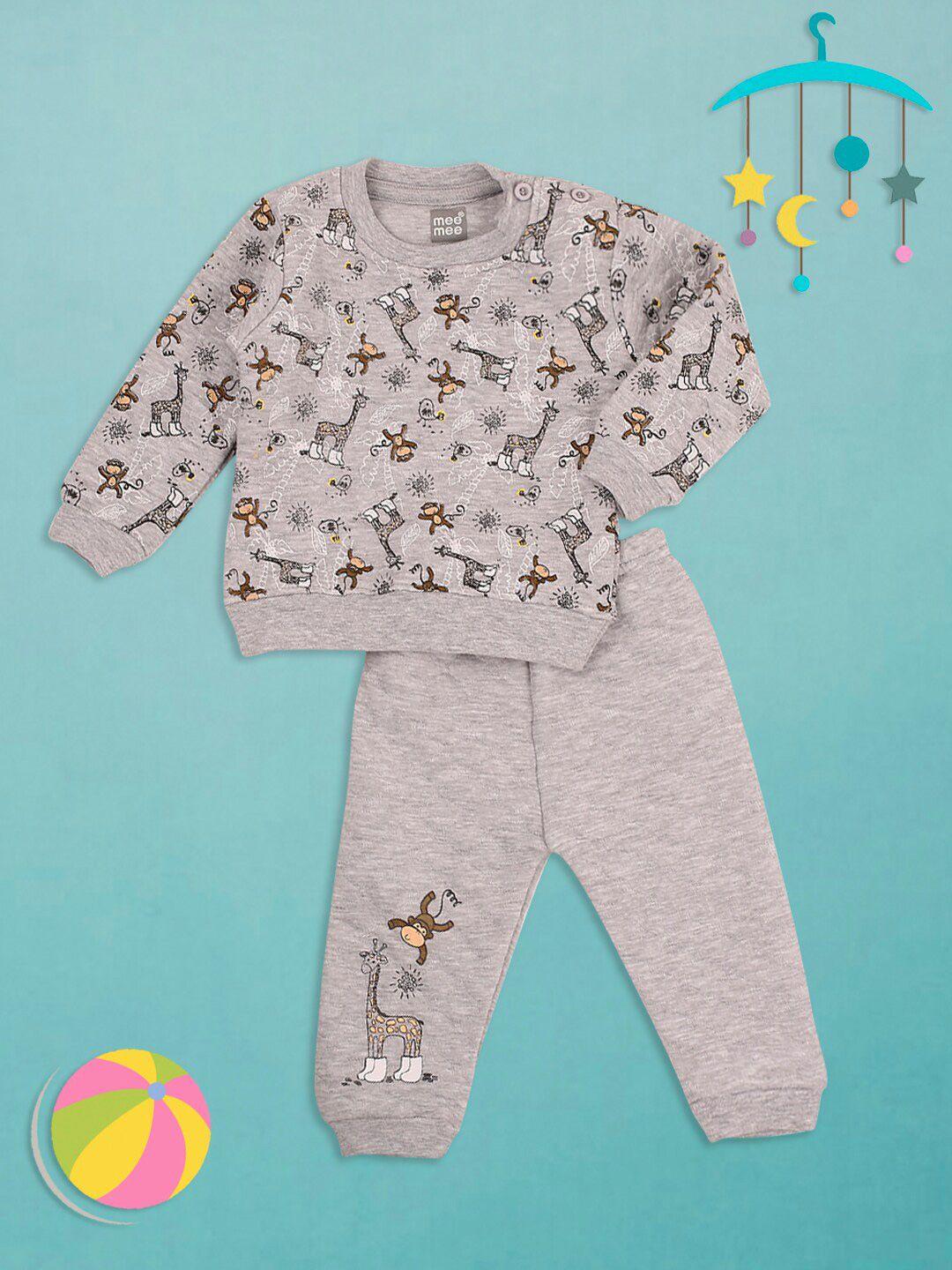 meemee infants printed pure cotton t-shirt with pyjamas