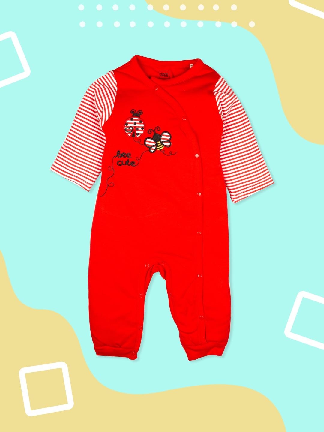 meemee infants red & white appliqued rompers