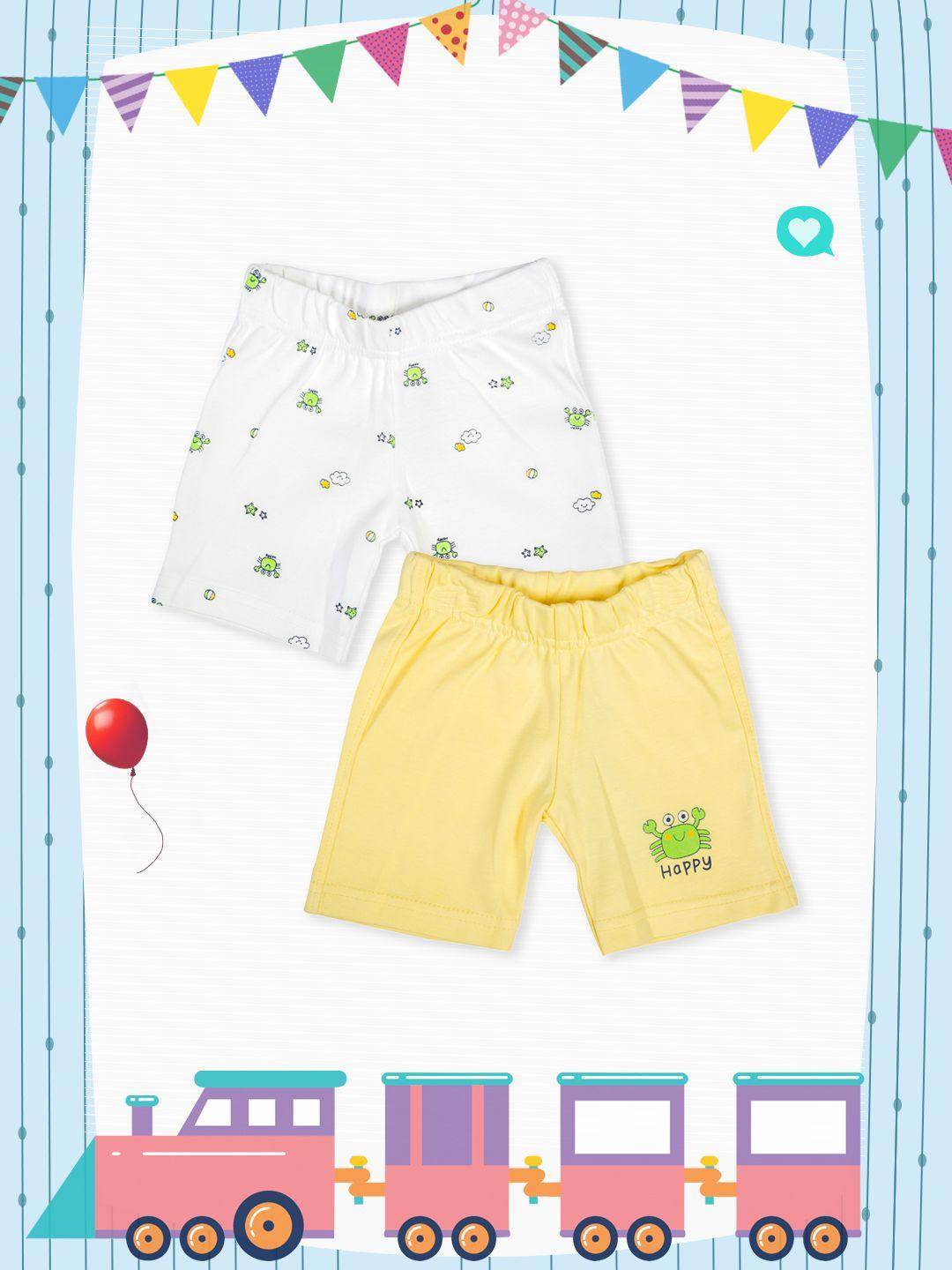 meemee unisex kids pack of 2 yellow and white printed regular fit regular shorts