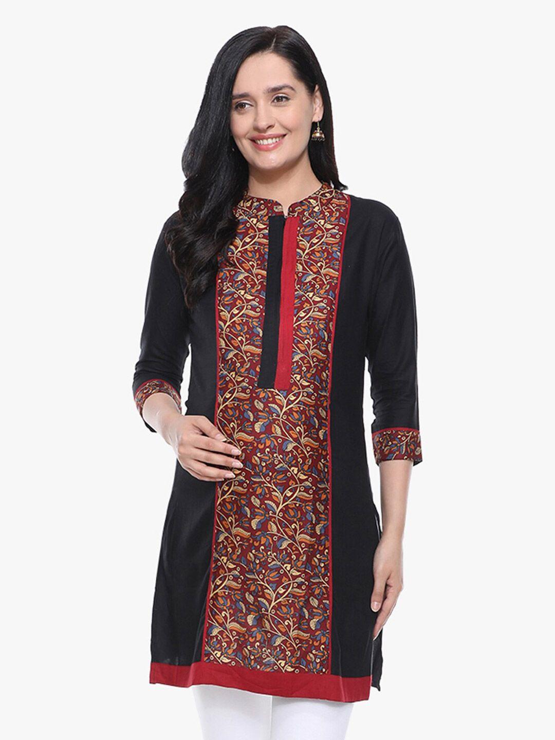 meemee black & red floral printed pure cotton maternity kurti