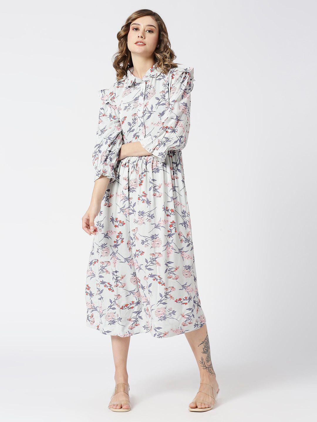 meemee blue floral print maternity shirt midi dress