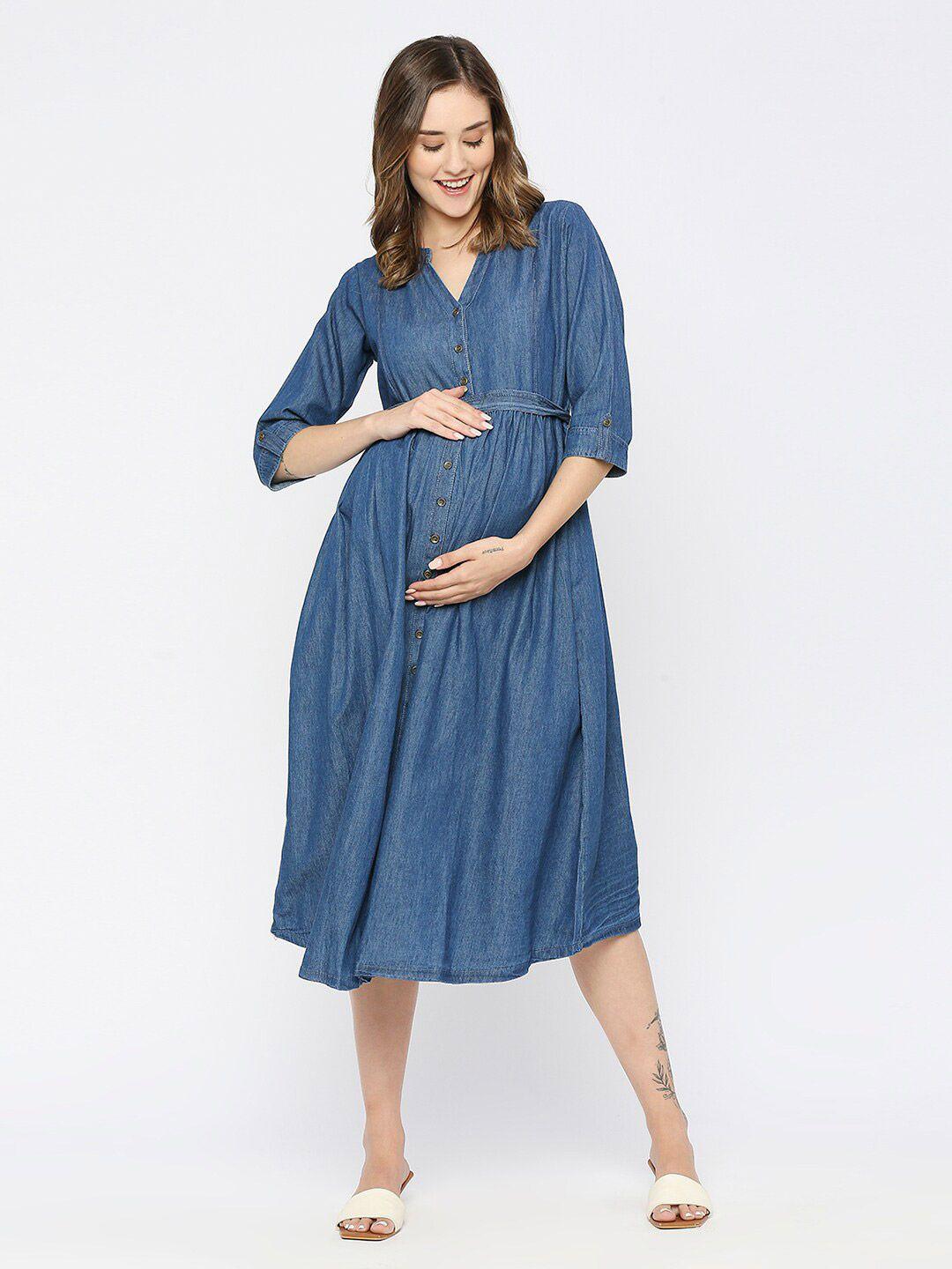 meemee blue maternity shirt midi dress