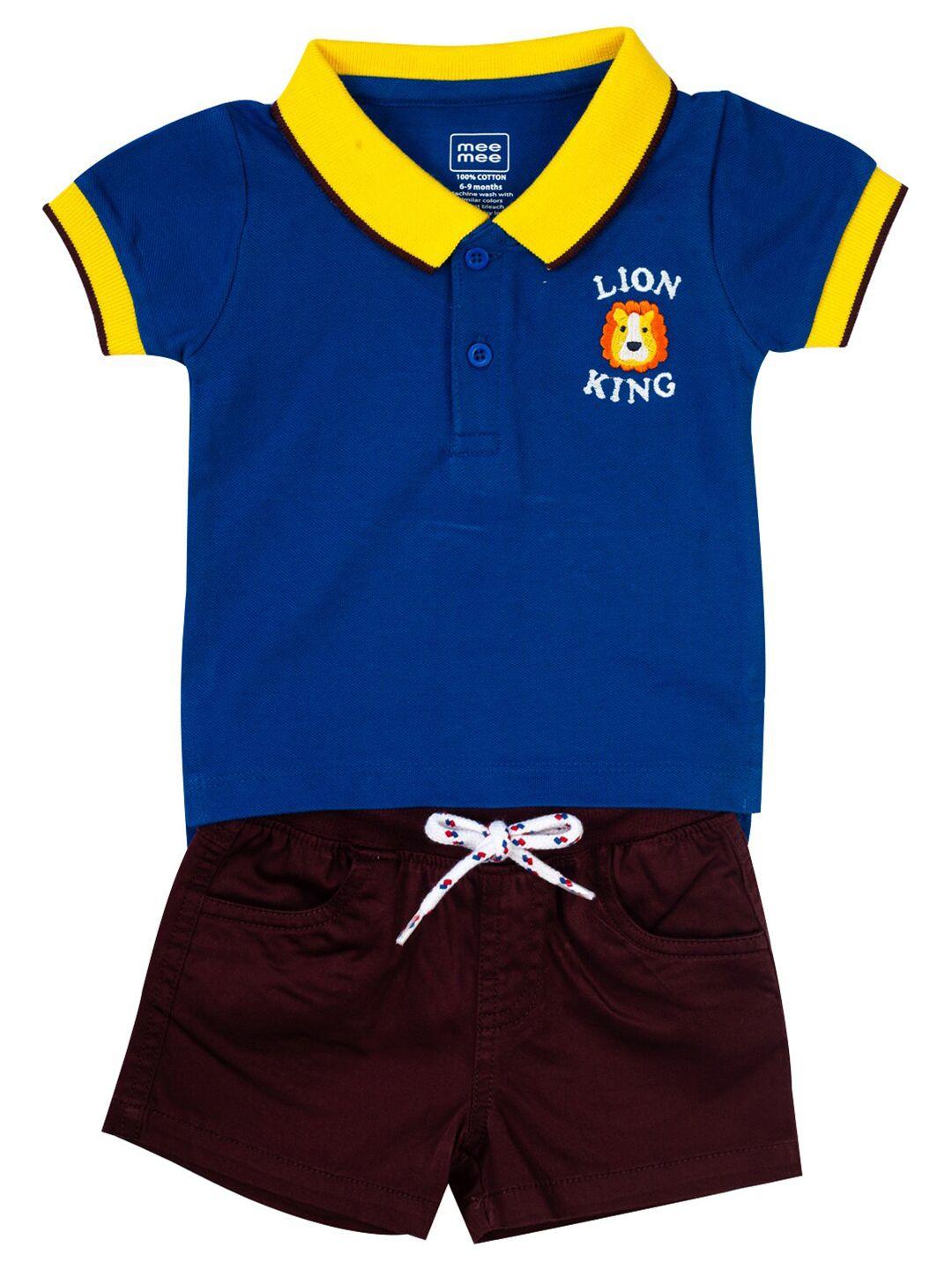 meemee boys blue & burgundy pure cotton t-shirt with shorts