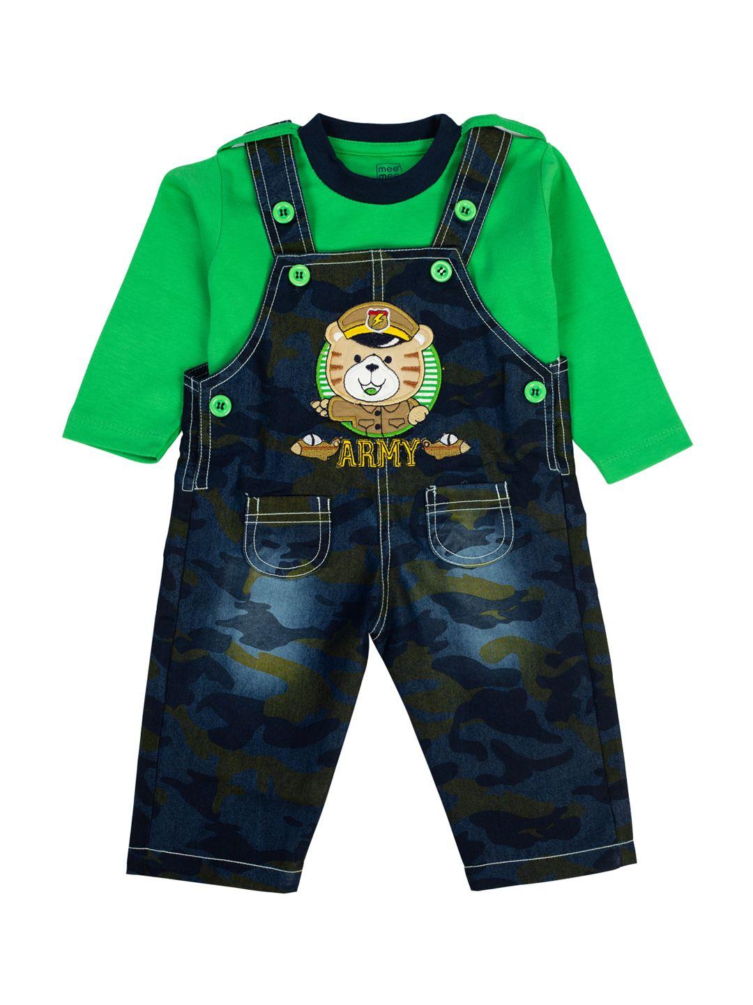 meemee boys blue & green t-shirt with dungarees