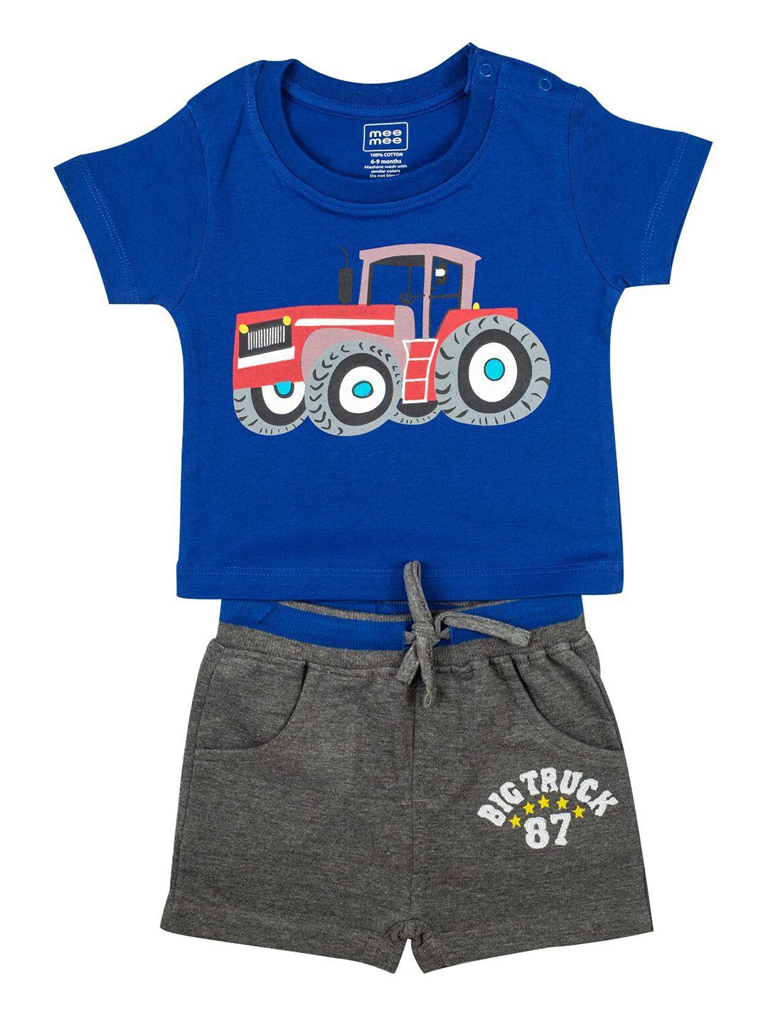 meemee boys blue & grey printed t-shirt with shorts