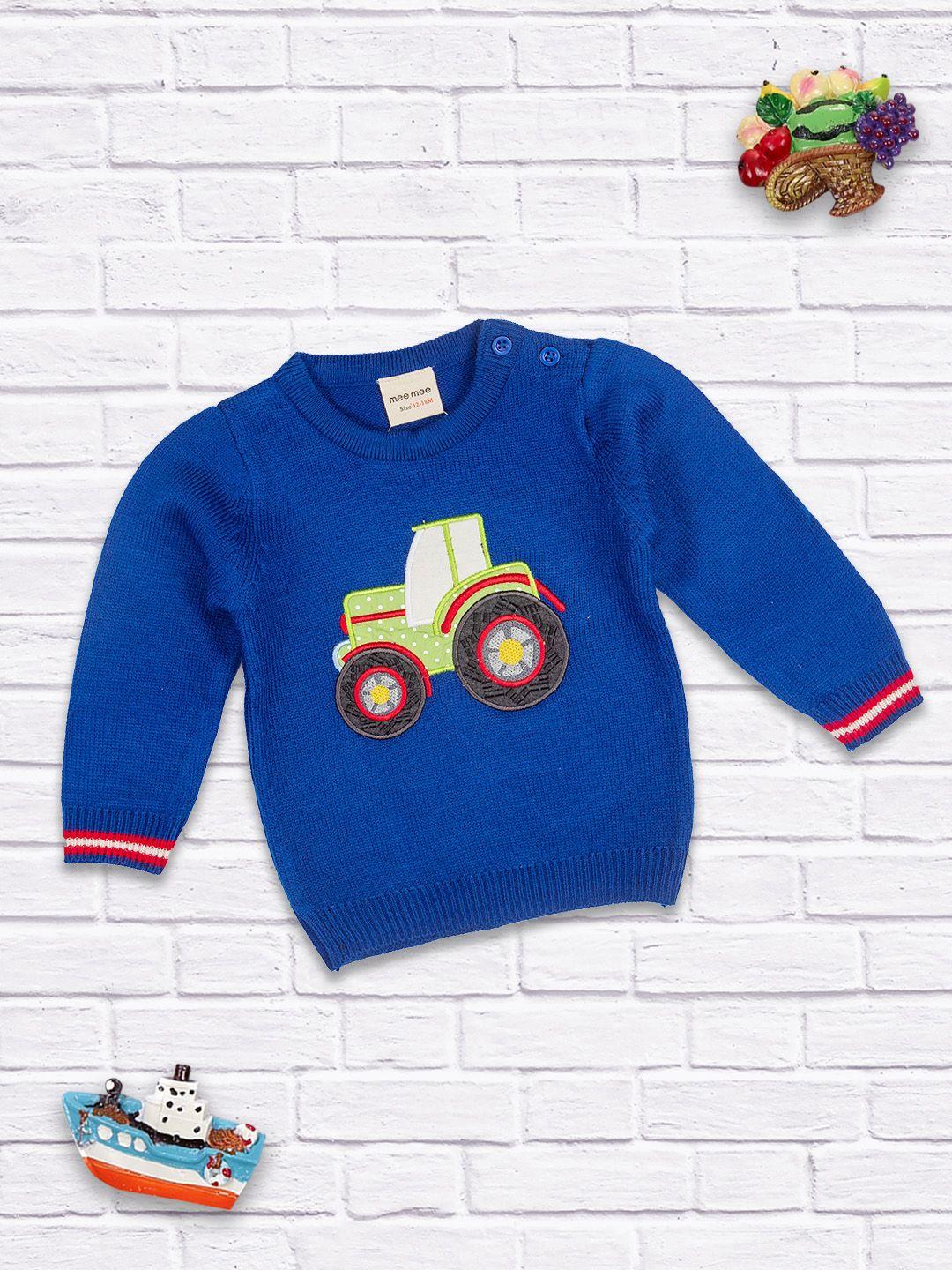 meemee boys blue & red pullover with applique detail