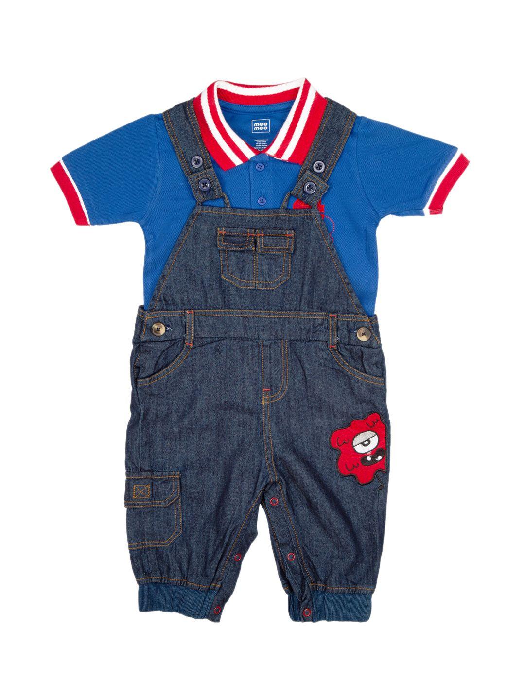 meemee boys blue printed t-shirt with dungarees