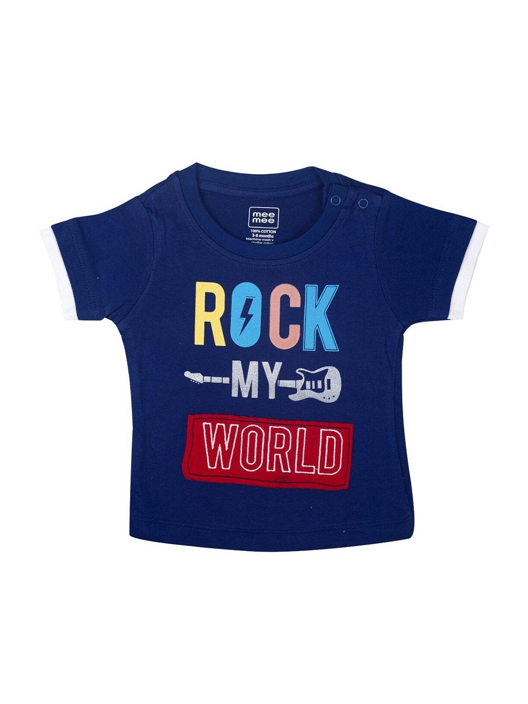 meemee boys blue typography printed applique t-shirt