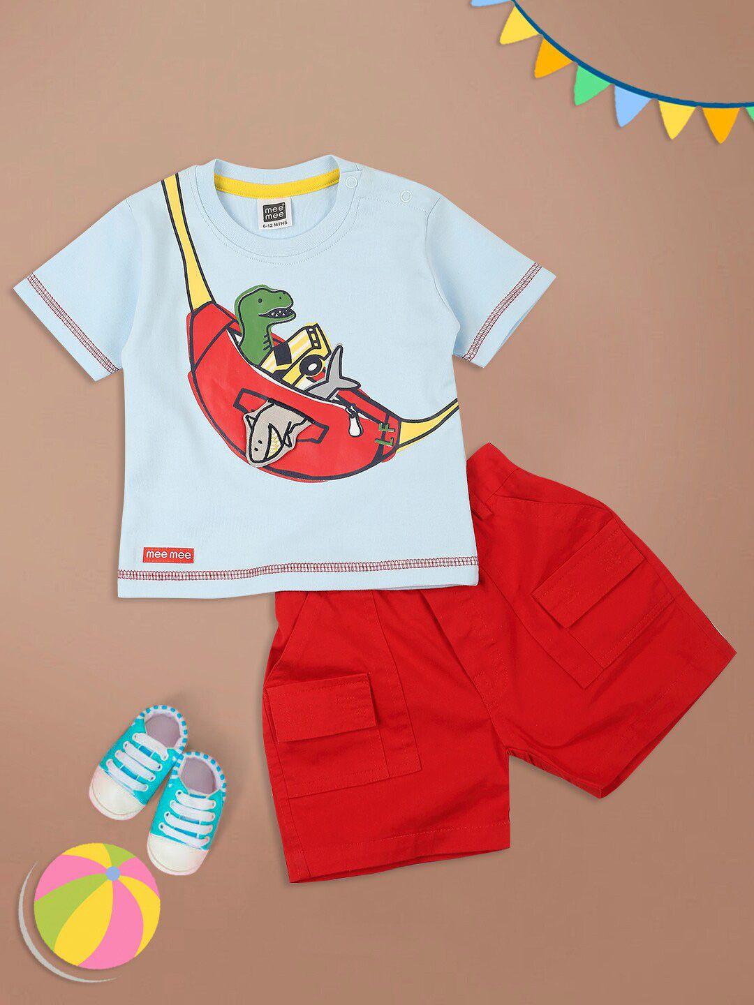 meemee boys graphic printed cotton t-shirt with shorts
