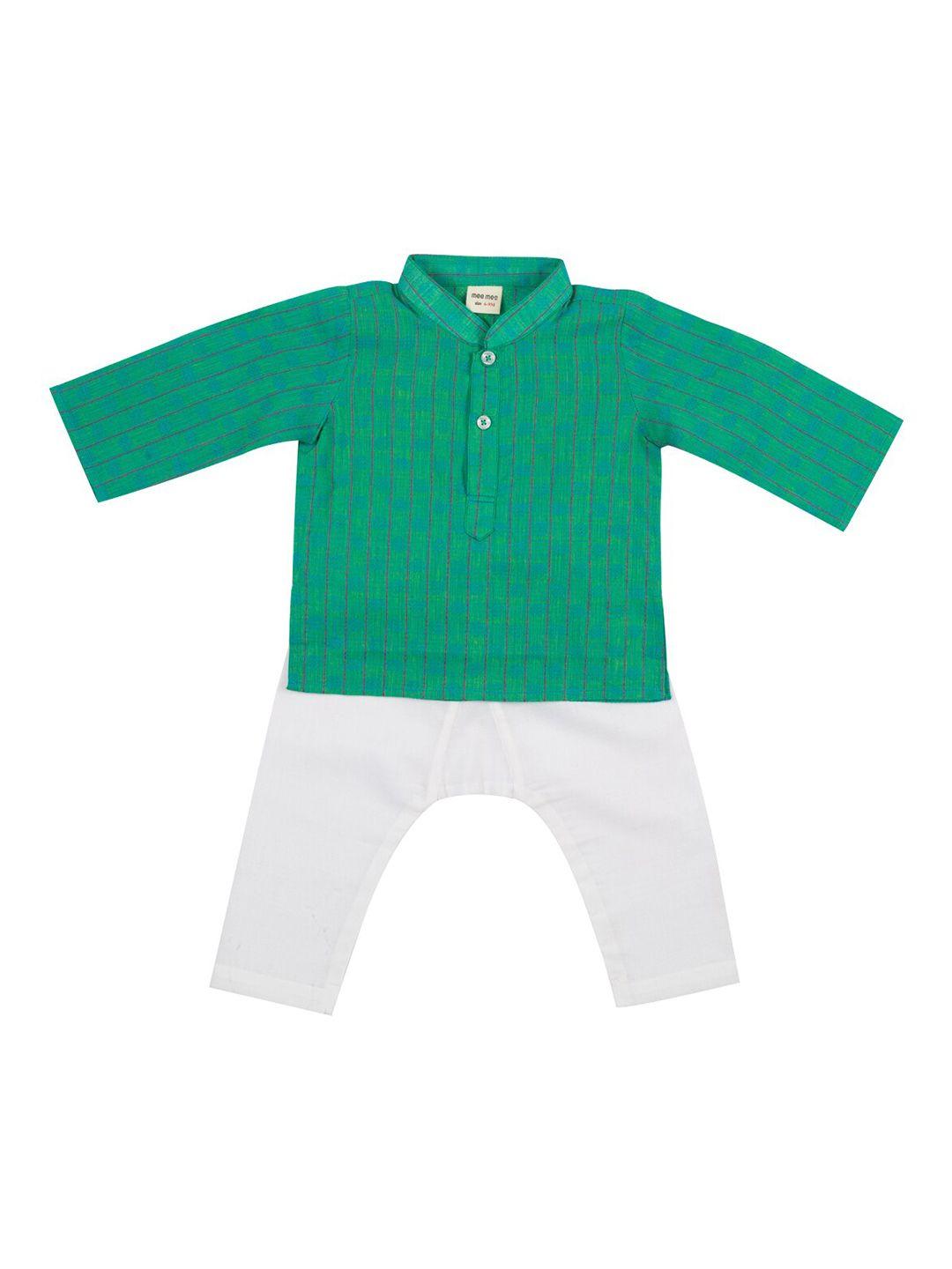 meemee boys green & white striped shirt with pyjamas