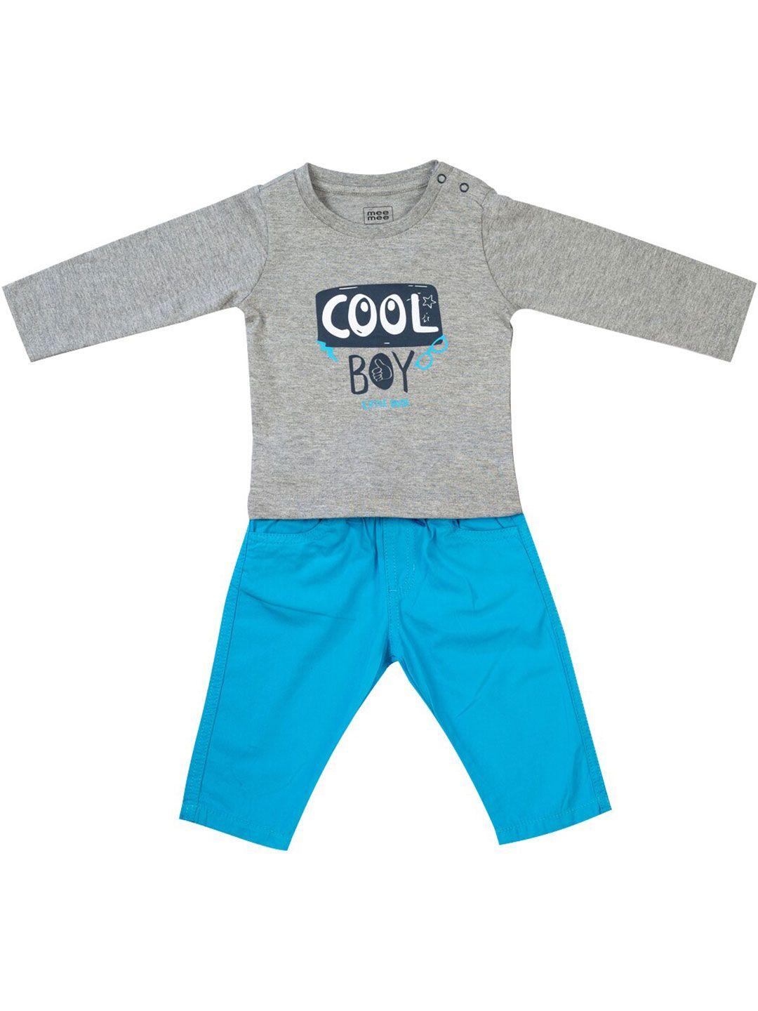 meemee boys grey & blue printed t-shirt with pyjamas