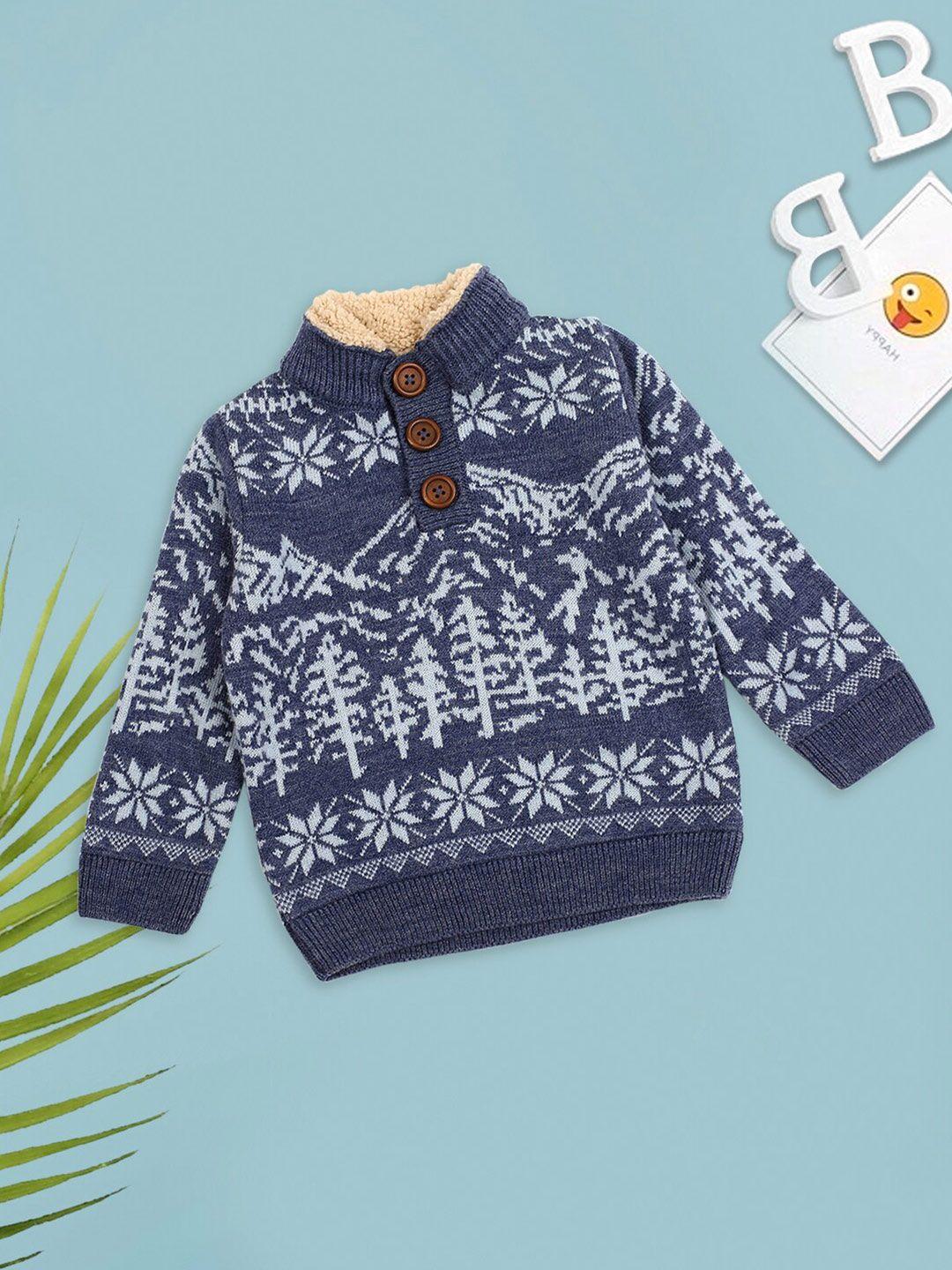 meemee boys mock collar fair isle self design wool pullover sweater