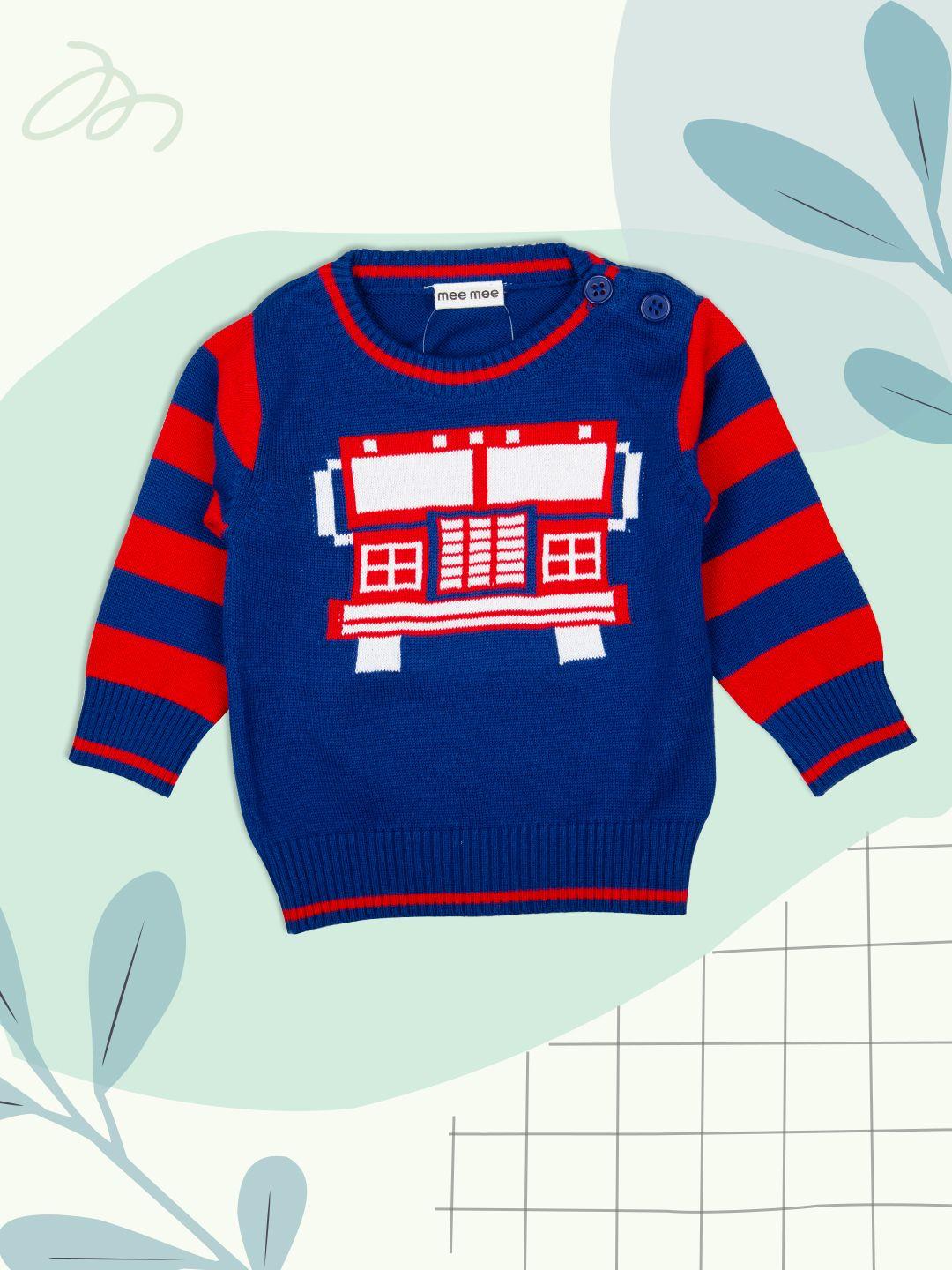 meemee boys navy blue & red striped sweater