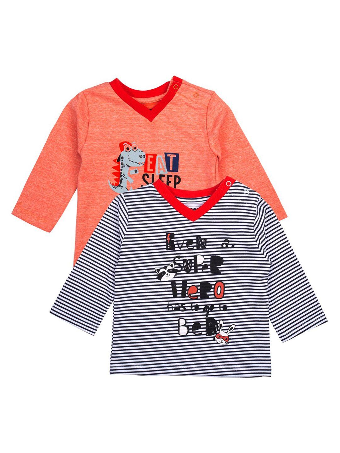 meemee boys pack of 2 peach-coloured & navy blue printed v-neck t-shirt