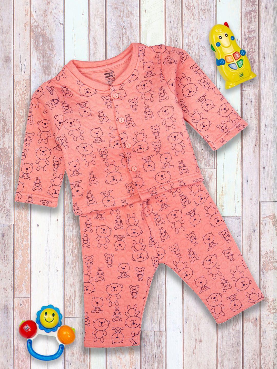 meemee boys peach-coloured & black pure cotton printed night suit