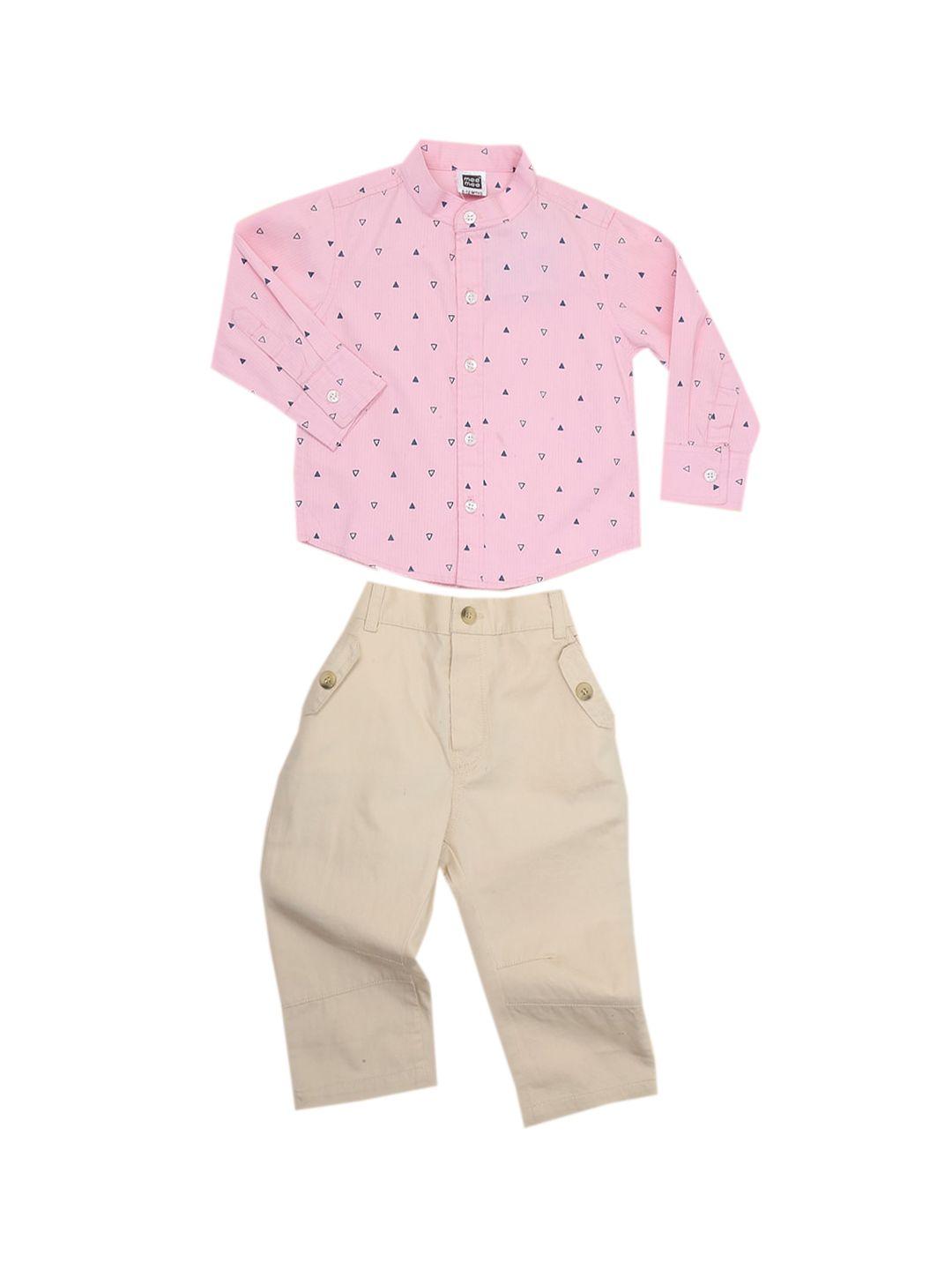 meemee boys printed pure cotton loose fit shirts & trousers