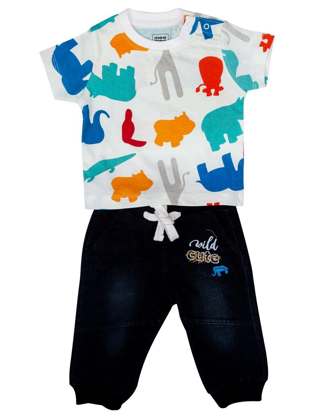 meemee boys printed t-shirt & denim pants set