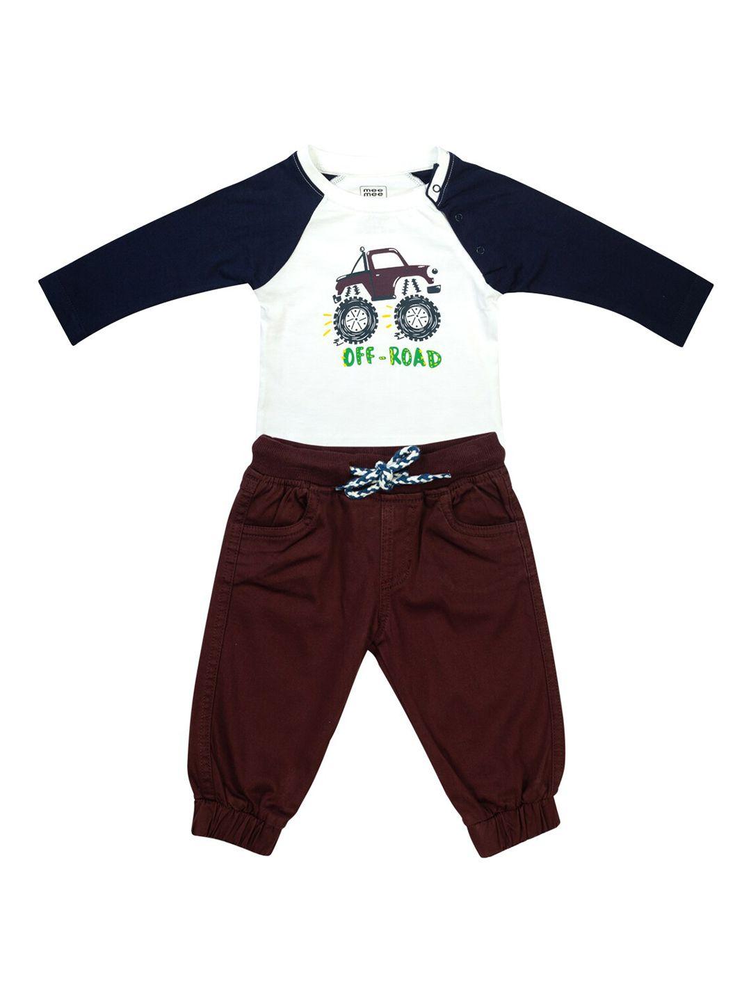 meemee boys white & maroon top with pyjamas