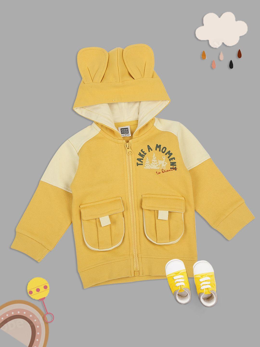 meemee boys yellow typography windcheater and water resistant open front jacket